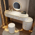 Corner Makeup Table Set Makeup, Women Dresser Table Vanity with 5-6 Drawers, Vanity Dressing Table with 360° Rotating Mirror, Makeup Vanity Benches Vanity Desk ，120cm White Round Stool