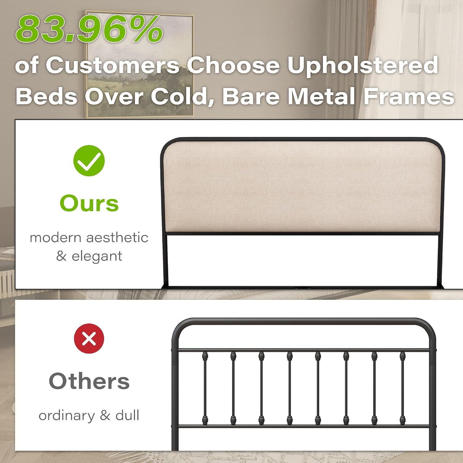 Queen Metal Platform Bed with 4 Under Bed Drawers, Modern Minimalist Linen Upholstered Bed Frame with Headboard & Footboard, Squeak-Free, No Box Spring Needed, Easy Assembly, Cream Beige