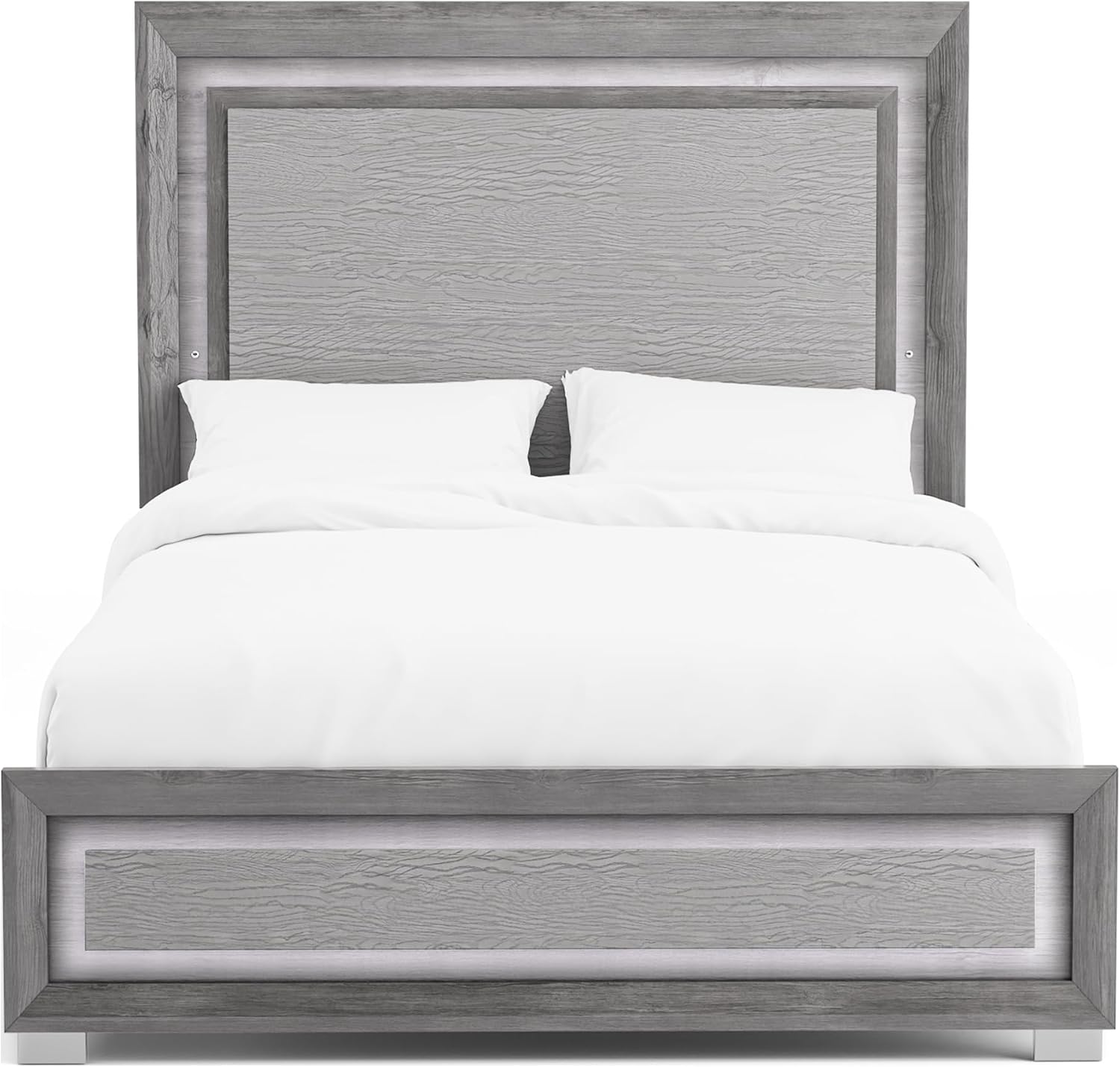 Furniture of America Isadora Transitional Solid Wood 3-Piece Bedroom Set, LED Light Bed and 2 Nightstands with USB Ports for Bedroom, Box Spring Required, King, Gray