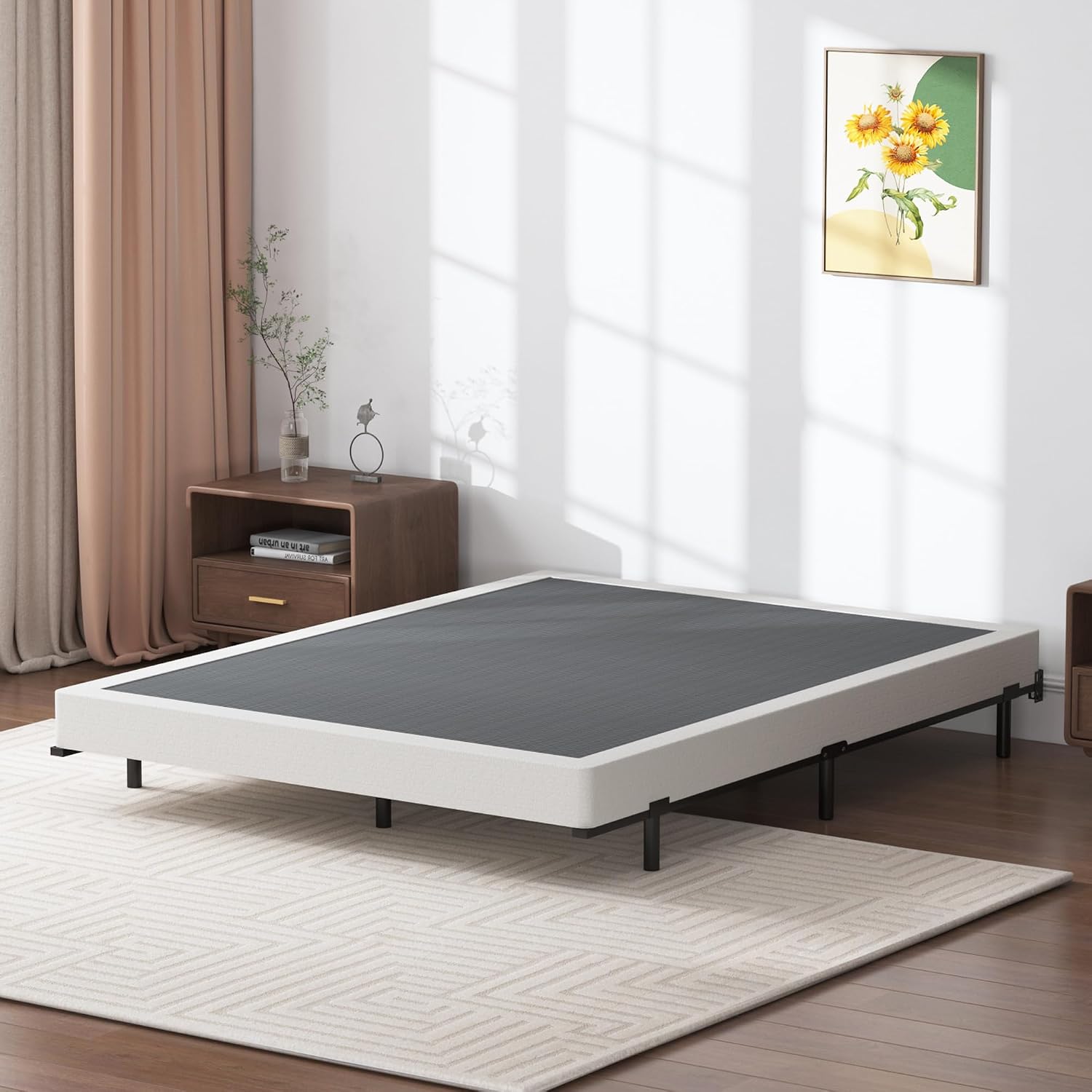 SHLAND Box Spring King - 3 Inch Heavy Duty Low Profile Metal King Box Springs for Bed, Mattress Foundation, Easy Assembly,Easy Clean Cover