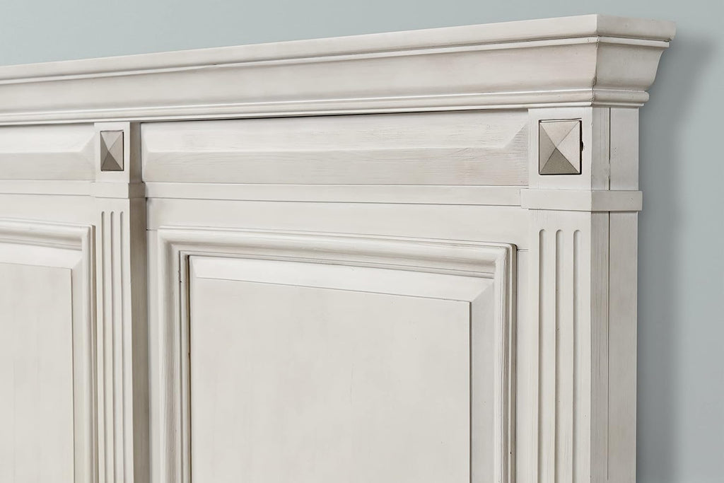 Roundhill Furniture Renova Distressed Parchment Wood Panel Bed, King