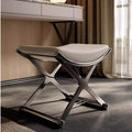 Leather Ottoman Vanity Stool with Metal X Legs, Multifunctional Padded Seat for Makeup, Living Room, Bathroom