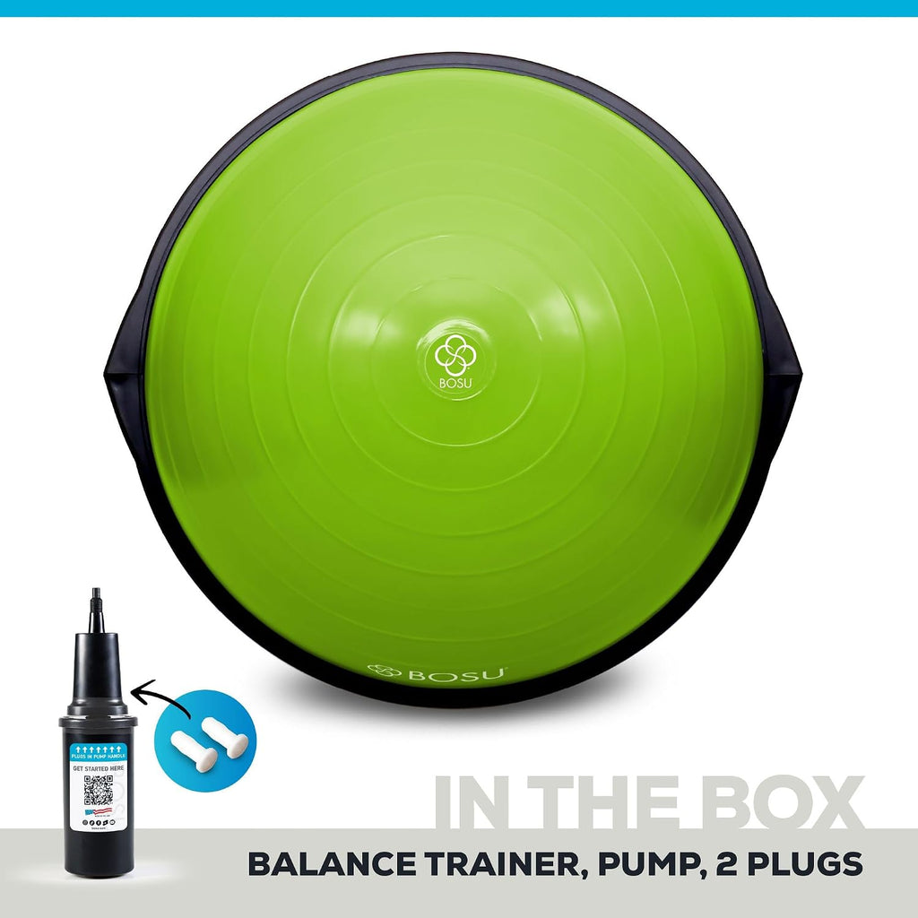 Bosu Balance Ball Exercise Trainer, Home Gym Equipment w/Guided Workouts & Pump, 26' Inflatable Fitness Platform for Strength Training, Standing, Balancing, and Core Workout