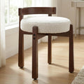HNY Modern Boucle Ottoman : Upholstered Vanity Chair with Solid Wood Legs, Cute Round Footrest for Bedroom & Living Room, White