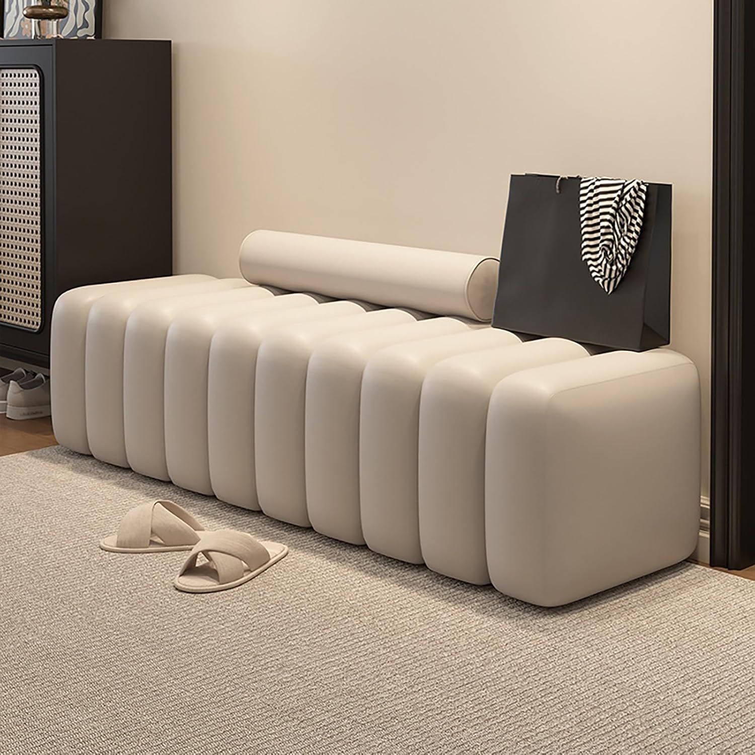 Modern Upholstered End of Bed Bench with Detachable Pillows and Metal Legs, Versatile Ottoman for Living Room, Bedroom, Hallway, and Corner
