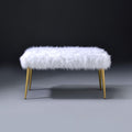 White and Gold Bench with Faux Fur Seat, 38.5-Inch Glam Entryway Bench with Straight Gold Legs, Cozy Upholstered Vanity Bench for Bedroom Living Room Hallway