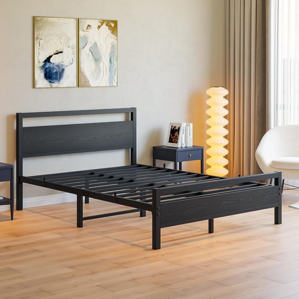 BOFENG Full Size Bed Frame with Wood Headboard,Heavy Duty Platform Bed Frame Full with Storage No Box Spring Needed,Reinforced Steel Slats Support,Mattress Foundation,Black