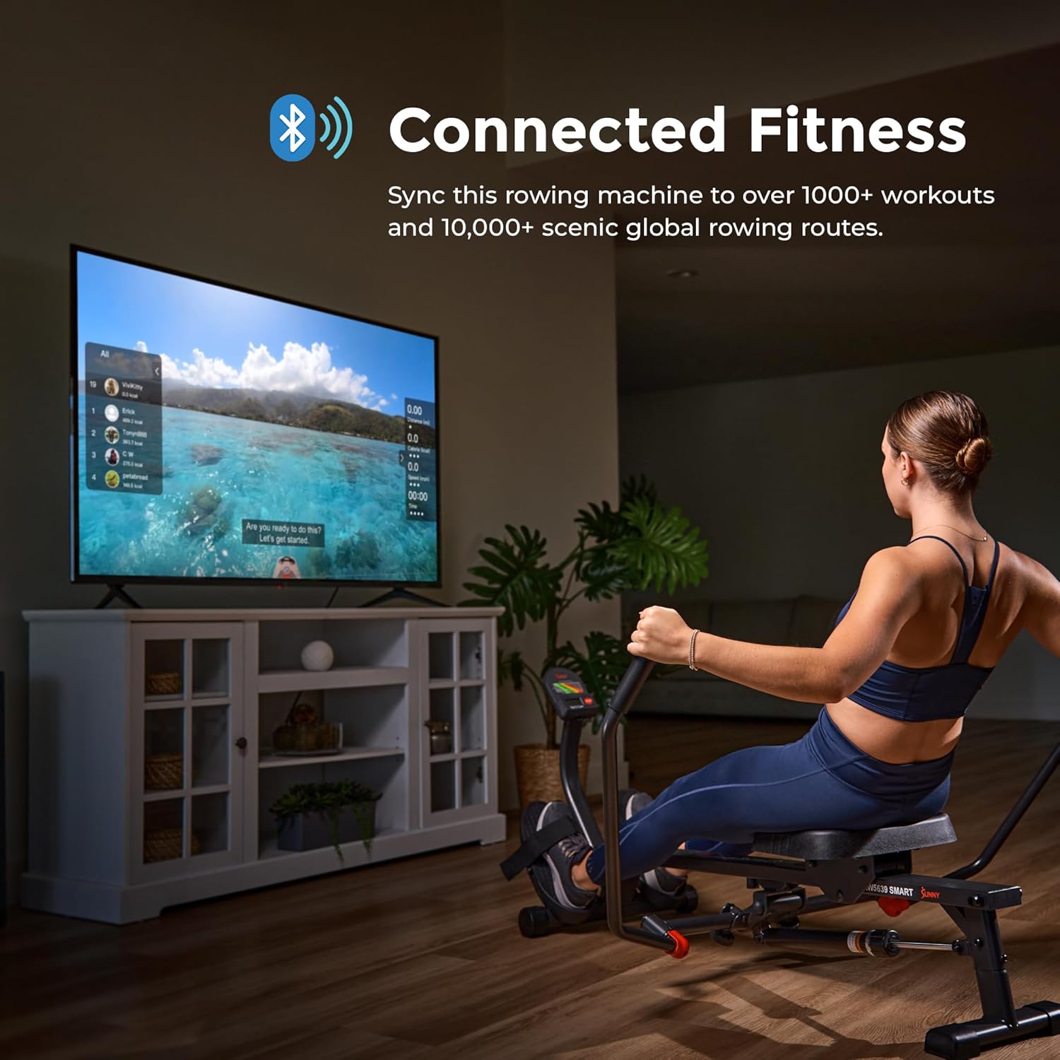 Sunny Health & Fitness Smart Compact 360° Full-Motion Rower, Low-Impact Full-Body Workout Rowing Workout Machine, Wide Motion Range & Space-Saving Design, Free SunnyFit Training App Connection