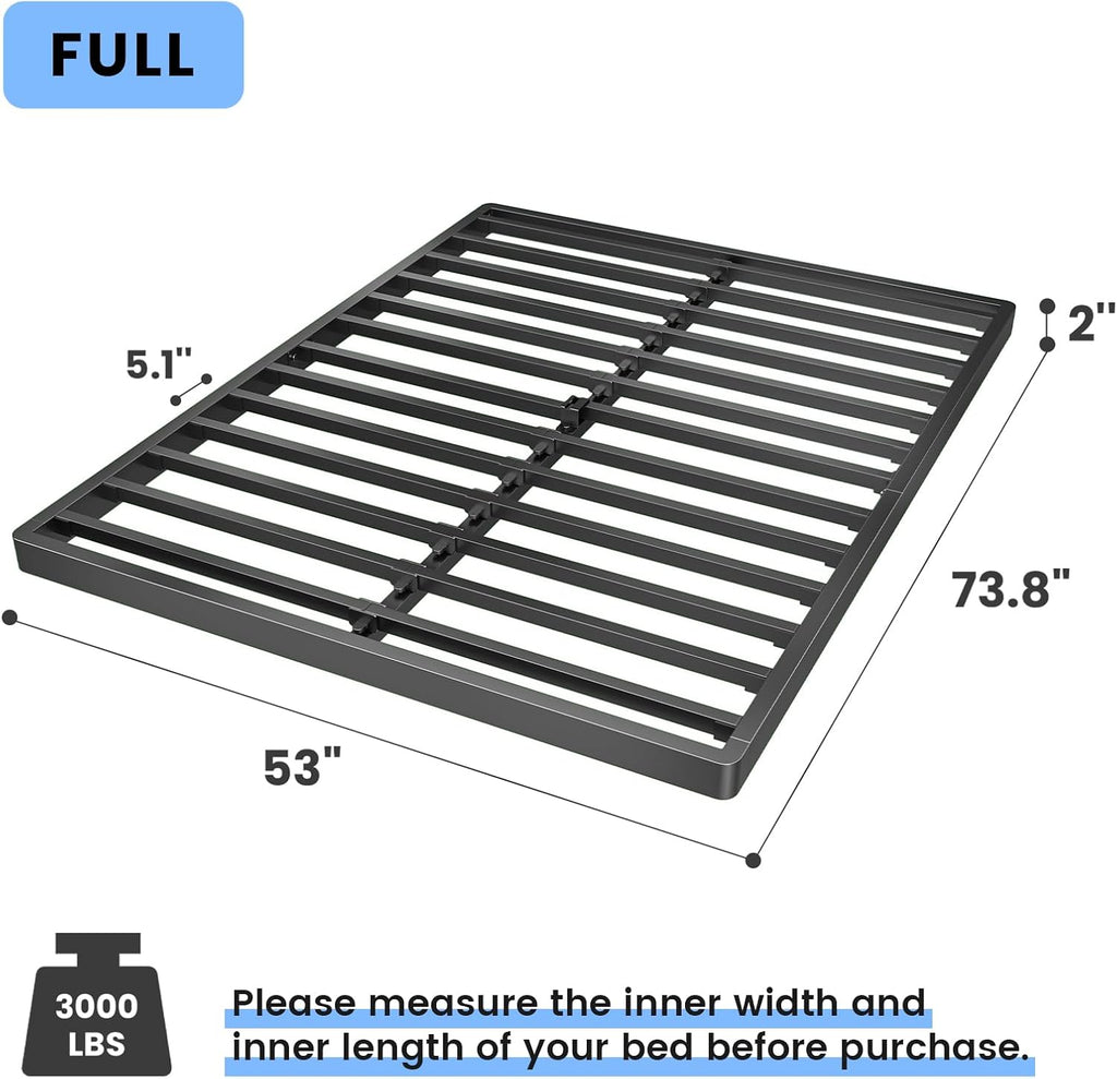 Superay 2 Inch Full Box Spring Low Profile, Heavy Duty Metal Box Spring Bed Base, Bunkie Board Bed Slat Replacement, Mattress Foundation, Easy Assembly, Noise Free