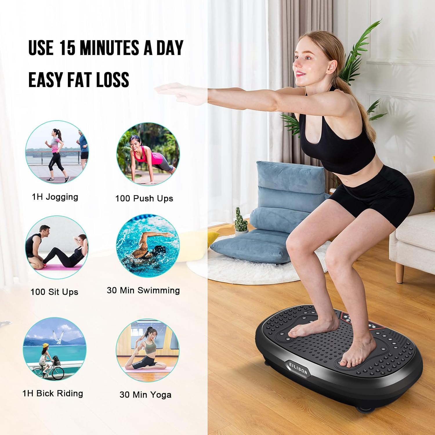 EILISON FitMaxx 3D XL Vibration Plate Exercise Machine - Whole Body Workout Vibration Platform w/Loop Bands - Lymphatic Drainage Machine for Weight Loss, Shaping, Recovery