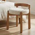 HNY Modern Chenille Vanity Chair & Ottoman: Upholstered Round Seat with Solid Wood Legs, for Makeup Dressing, Living Room Footrest or Piano Bench, Beige