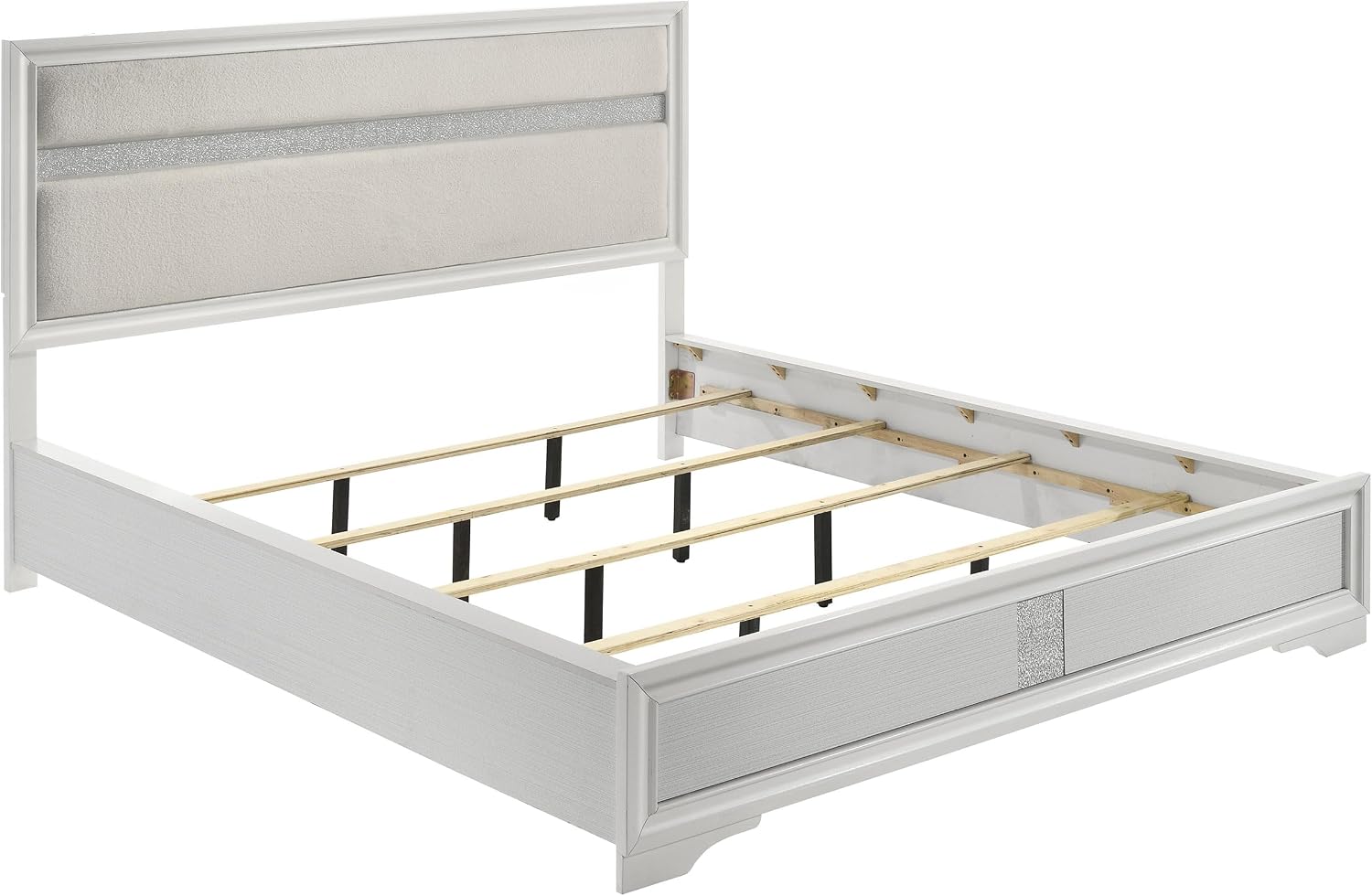 Coaster Home Furnishings Miranda Contemporary 4-Piece Bedroom Set Fabric Upholstered California King Size Panel Bed Frame 54-inch Headboard White 205110KW-S4