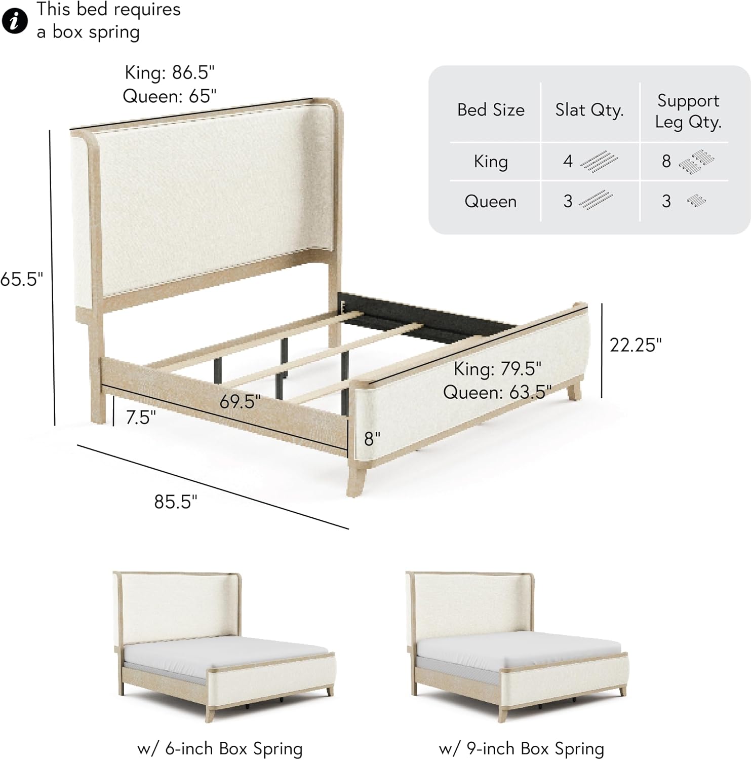 Furniture of America Saries Modern Solid Wood 2-Piece Bedroom Set with King Bed Frame and 2 Drawer Nightstand for Guest Room, Dorm, Home, Box Spring Needed, Natural Oak