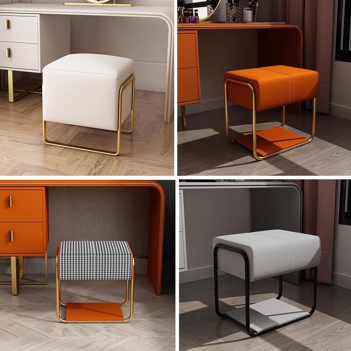 BTZHY Vanity Chair,Foot Rest, Leather Makeup Vanity Stool with Metal Legs, Foot Stool n Upholstered Footrest Stool Bench for Couch Bed Room Living Room