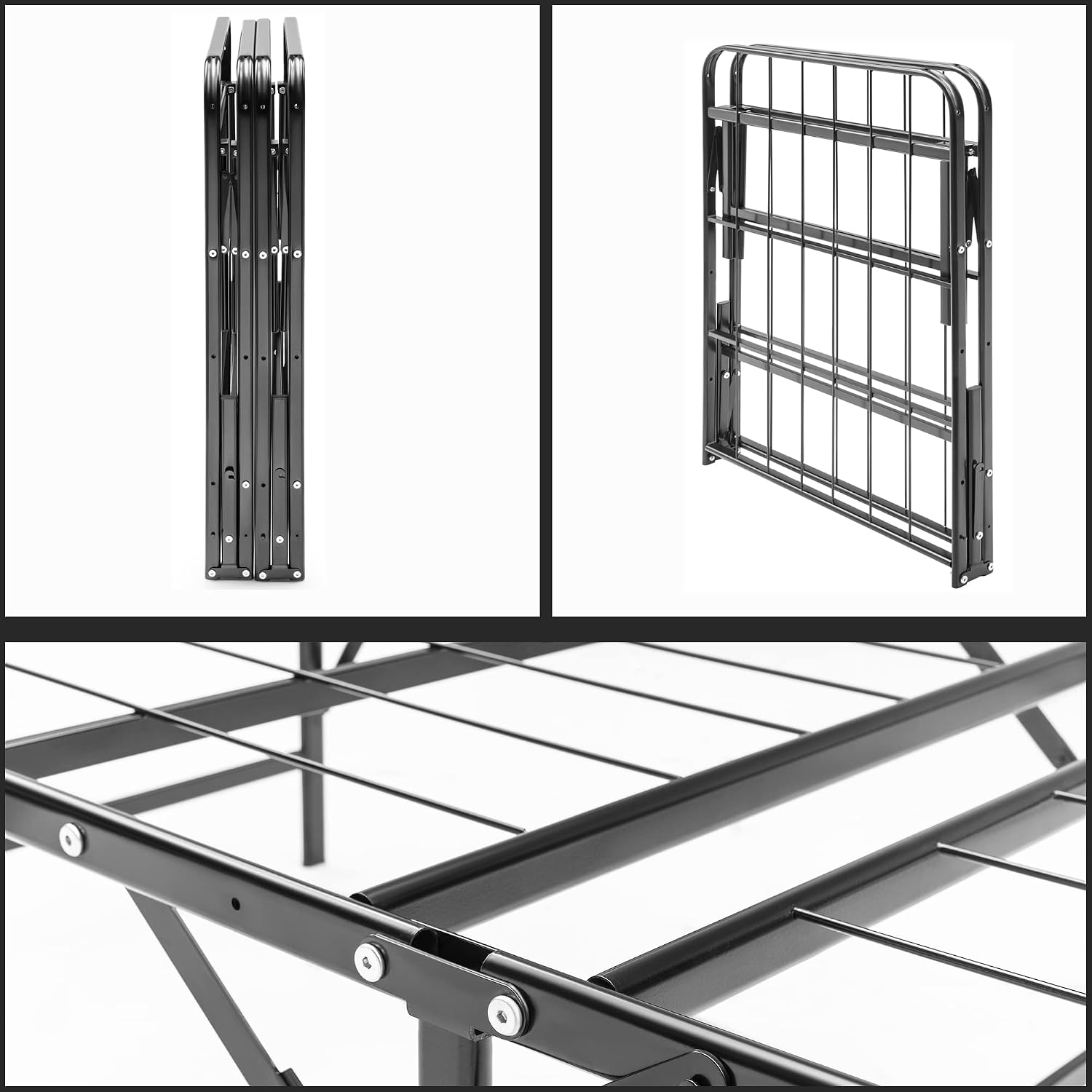 Greaton, 14-Inch Foldable Metal Platform Bed Frame with Tool Free Setup, Sturdy Steel, No Box Spring Needed, Full, Black