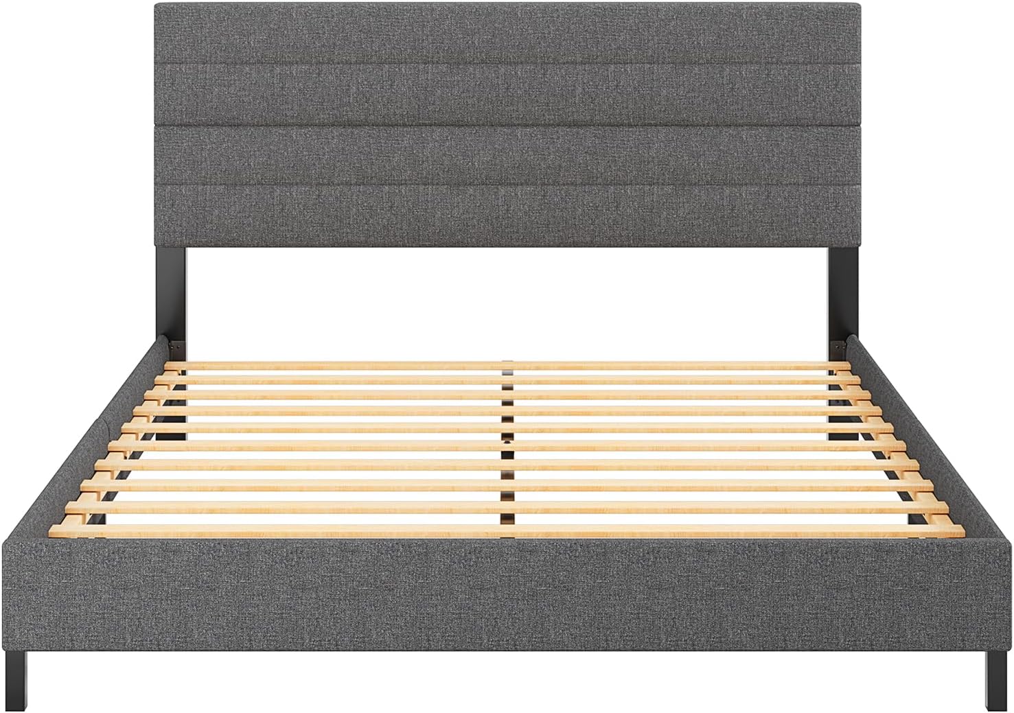 Furnihome Queen Bed Frame, Modern Upholstered Bed Frame with Adjustable Linen Headboard, Wooden Slats Support Platform Queen Size Bed Frames, No Box Spring Needed,Easy Assembly,Dark Grey