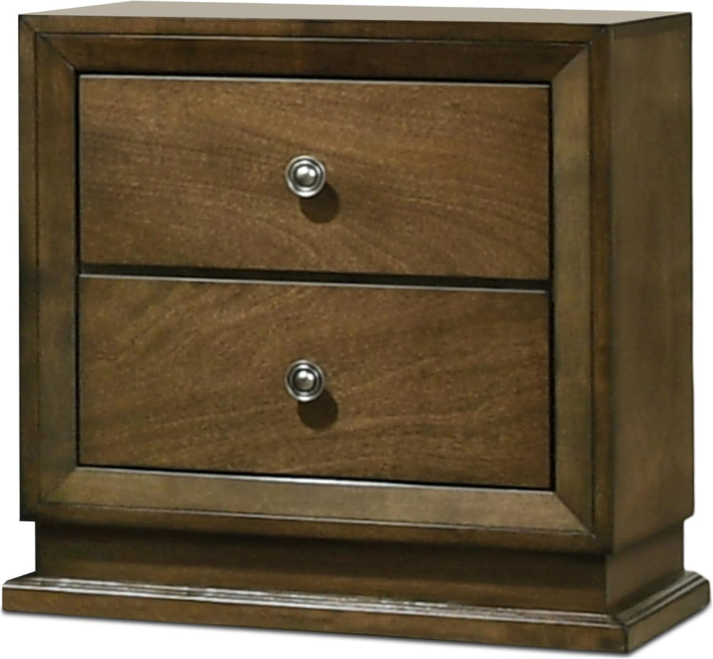 Furniture of America Extan Modern Solid Wood 3-Piece Bedroom Set with Beveled Corner, Metal Center Glide, Zinc Iron Bronze Knobs, Box Spring Needed, Queen, Walnut
