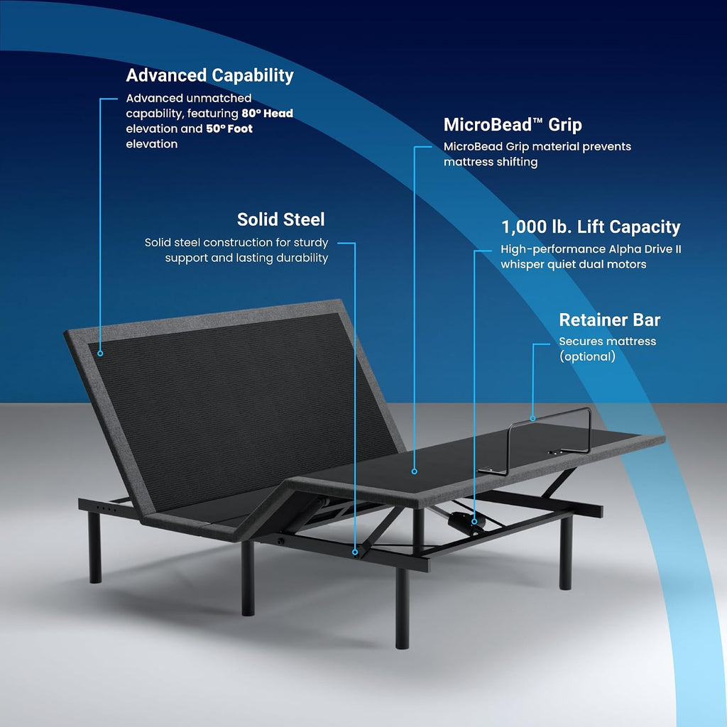 iDealBed 2i Custom Adjustable Bed Base - Advanced Head & Foot Elevation, Wireless Remote with Memory, Zero Clearance, Easy Setup (King)