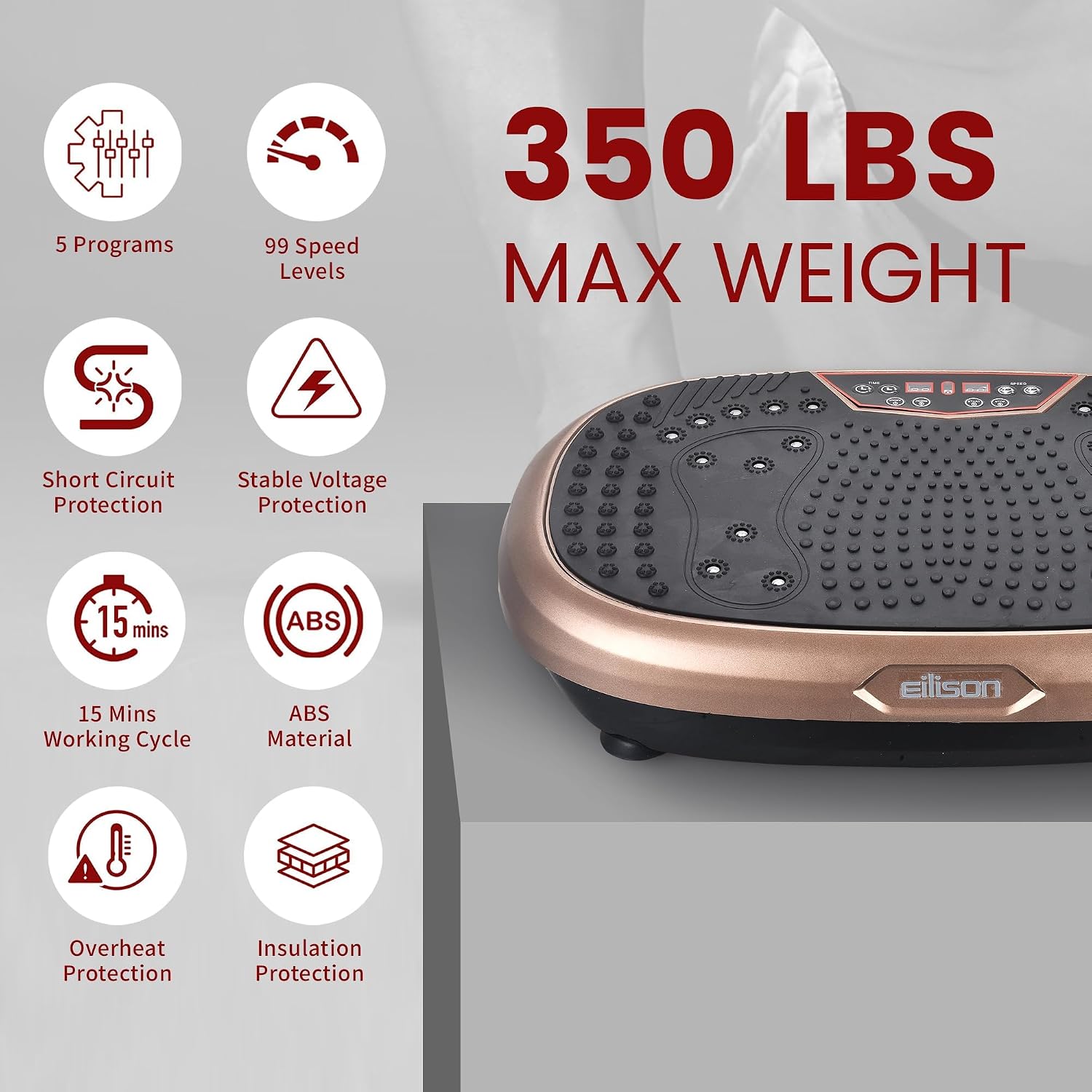 EILISON FitMaxx 3D XL Vibration Plate Exercise Machine - Whole Body Workout Vibration Platform w/Loop Bands - Lymphatic Drainage Machine for Weight Loss, Shaping, Recovery