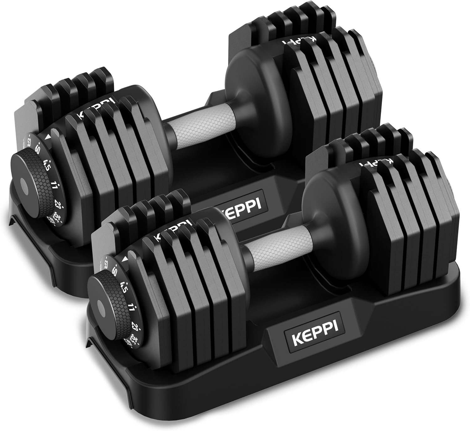 Keppi Adjustable Dumbbells Set-25lb/40lb/55lb/60lb, Anti-Slip Metal Fast Adjust Weight Handle, Exercise & Fitness for Full Body Workout - Adjustable Dumbbell Series