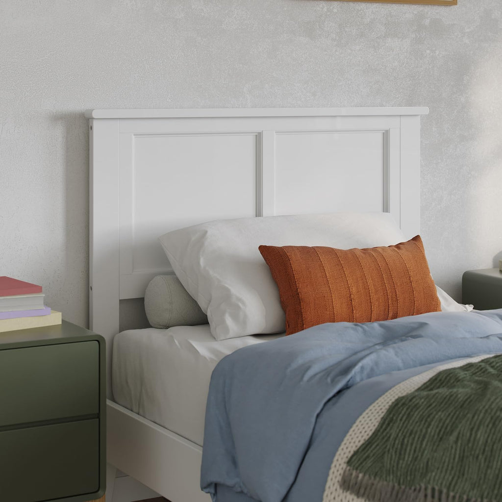 HomeStock Victorian Headboard with USB Charger Wood Panel Design Metal Bed Frame Compatible White/Twin