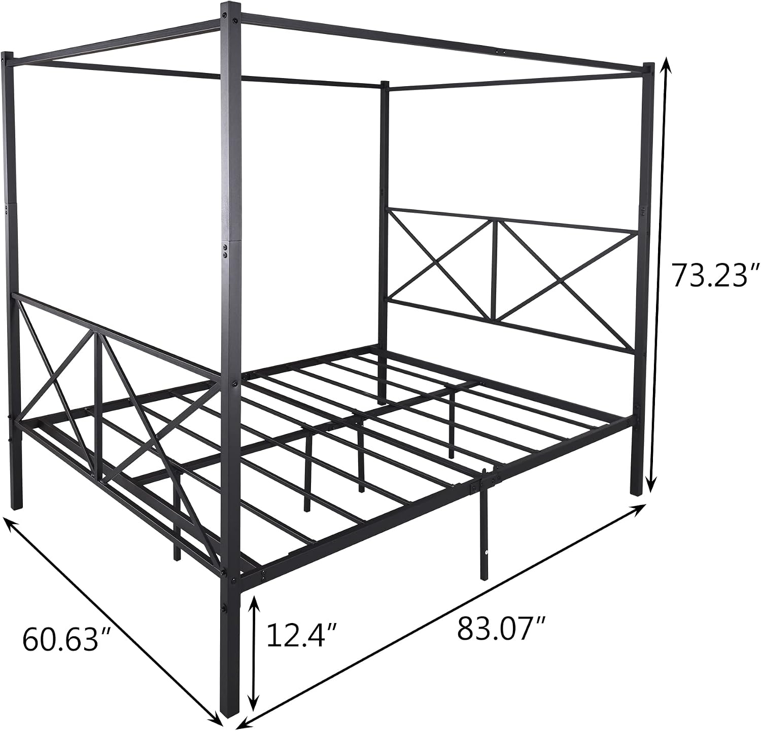 Queen Size Metal Canopy Bed, 4 Poster Canopy Platform Bed Frame with Crisscross Headboard and Footboard - Queen