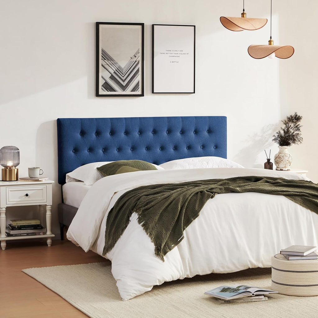 Huatean Home Tufted Upholstered Headboard King Size, Solid Wood Head Board with Durable Metal Legs, Adjustable Height Bed headboard from 37' to 51' Fabric Headboard in Modern Button Design, Blue