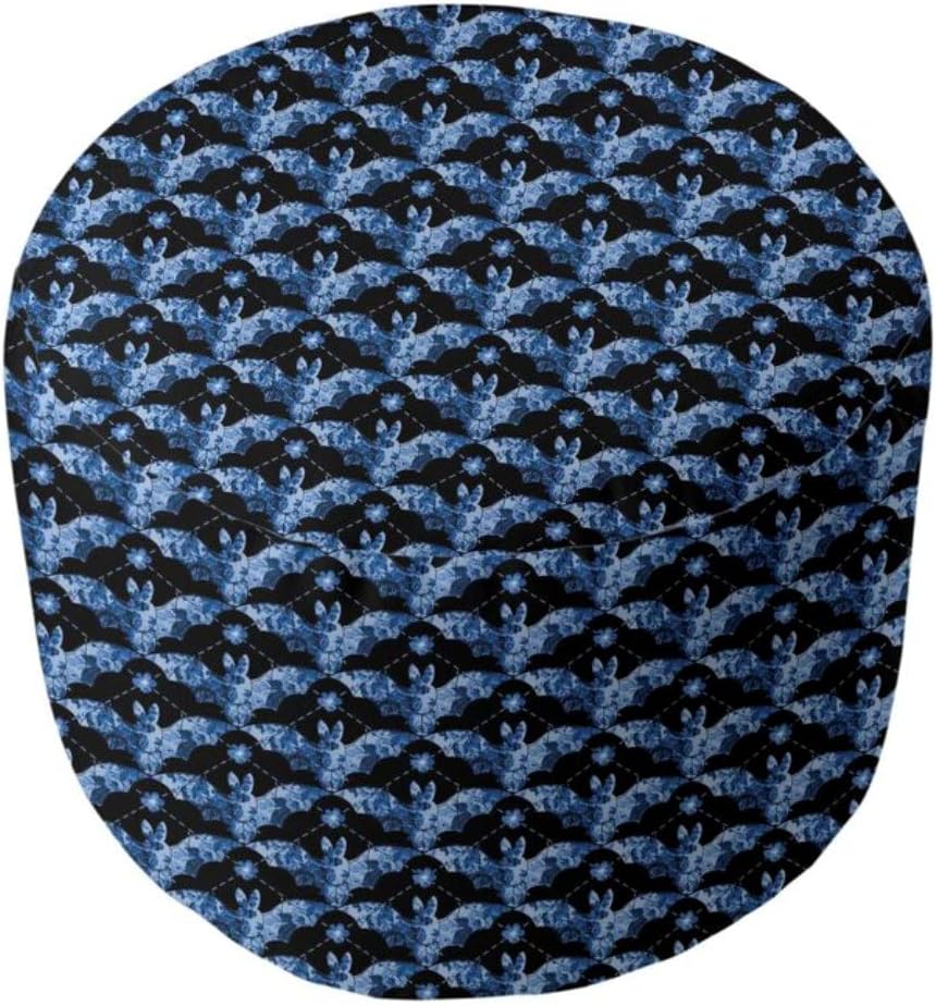 Stylish 20'' Wide Round Geometric Printed Cube Ottoman Create A Bold Statement in The Livingroom | UV, Scratch & Fade Resistant Vanity Stool Super Soft Extra Plush Comfy Bench Blue Black Color