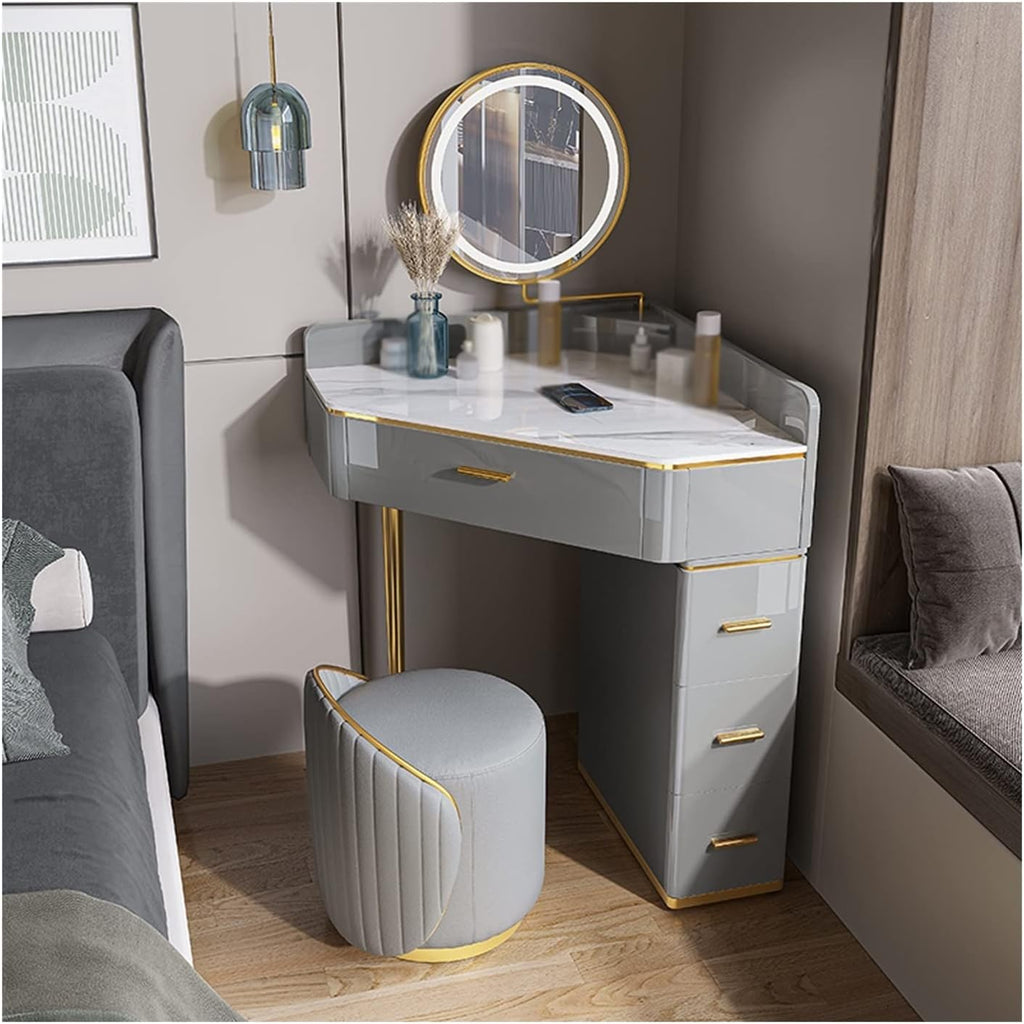 HIHELO Dressing Tables Slate Corner Dressing Table Bedroom Small Apartment Modern Minimalist Dressing Table Storage Cabinet Corner Dressing Table Vanity for Dressing (Color : 60cm)