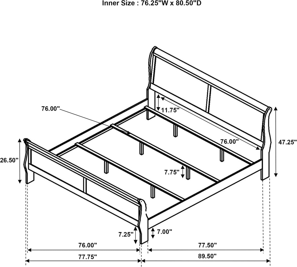 Coaster Home Furnishings Louis Philippe Traditional 4-Piece Bedroom Set Eastern King Size Sleigh Bed Frame 47-inch Headboard White 202441KE-S4