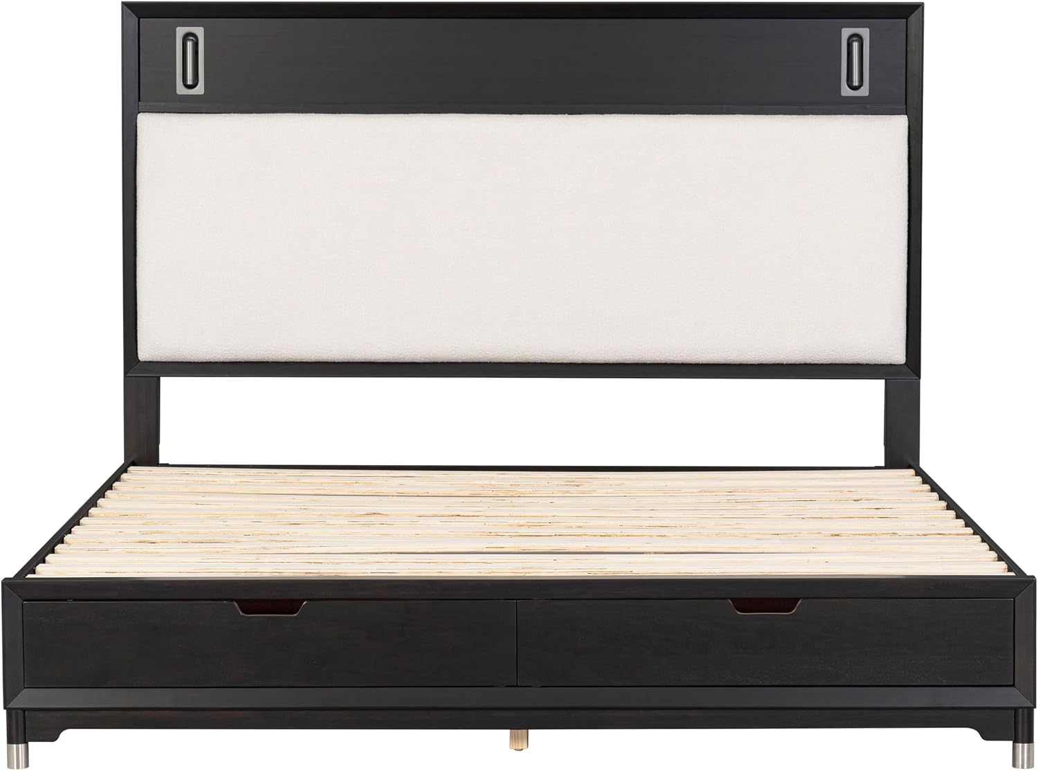 Furniture of America Forma Modern Solid Wood 2-Piece Bedroom Set with Storage Bed with LED Reading Lights, Ball-Bearing Glide, USB Charging Ports on Nightstands, No Box Spring Needed, King, Black