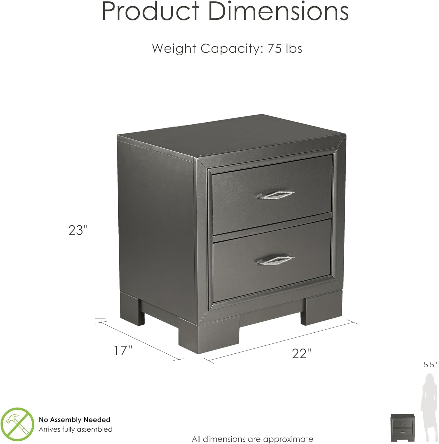 Furniture of America Verdant Modern Wood 3-Piece Bedroom Set with LED Lights in Headboard and Center Metal Glides, No Box Spring Required for Bedroom, Full, Metallic Gray