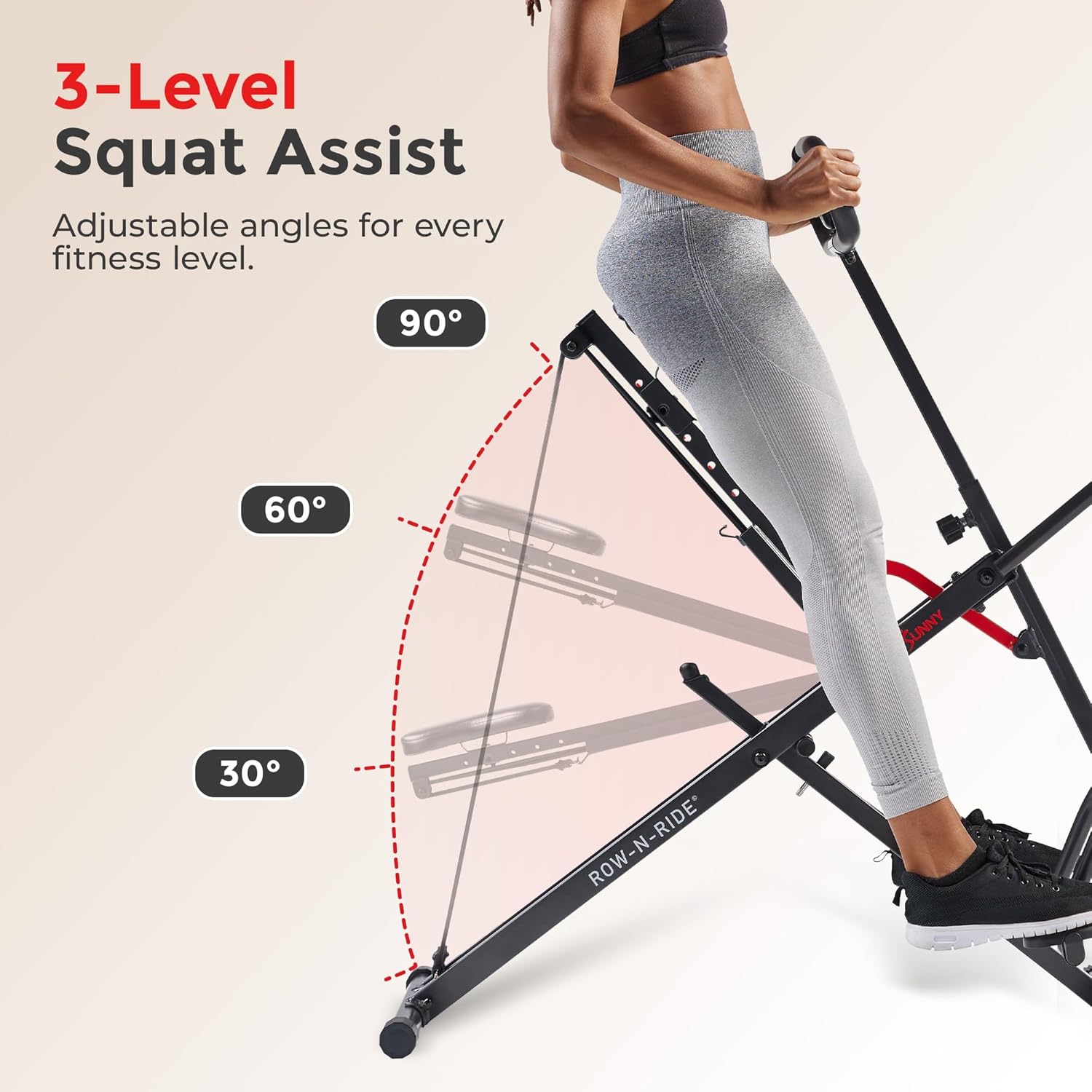 Sunny Health & Fitness Smart Upright Row-N-Ride Trainer w/Adjustable Resistance & 330LB Weight Capacity, Foldable Home Exercise Equipment for Arm, Glute & Leg Training, Free SunnyFit App Connection