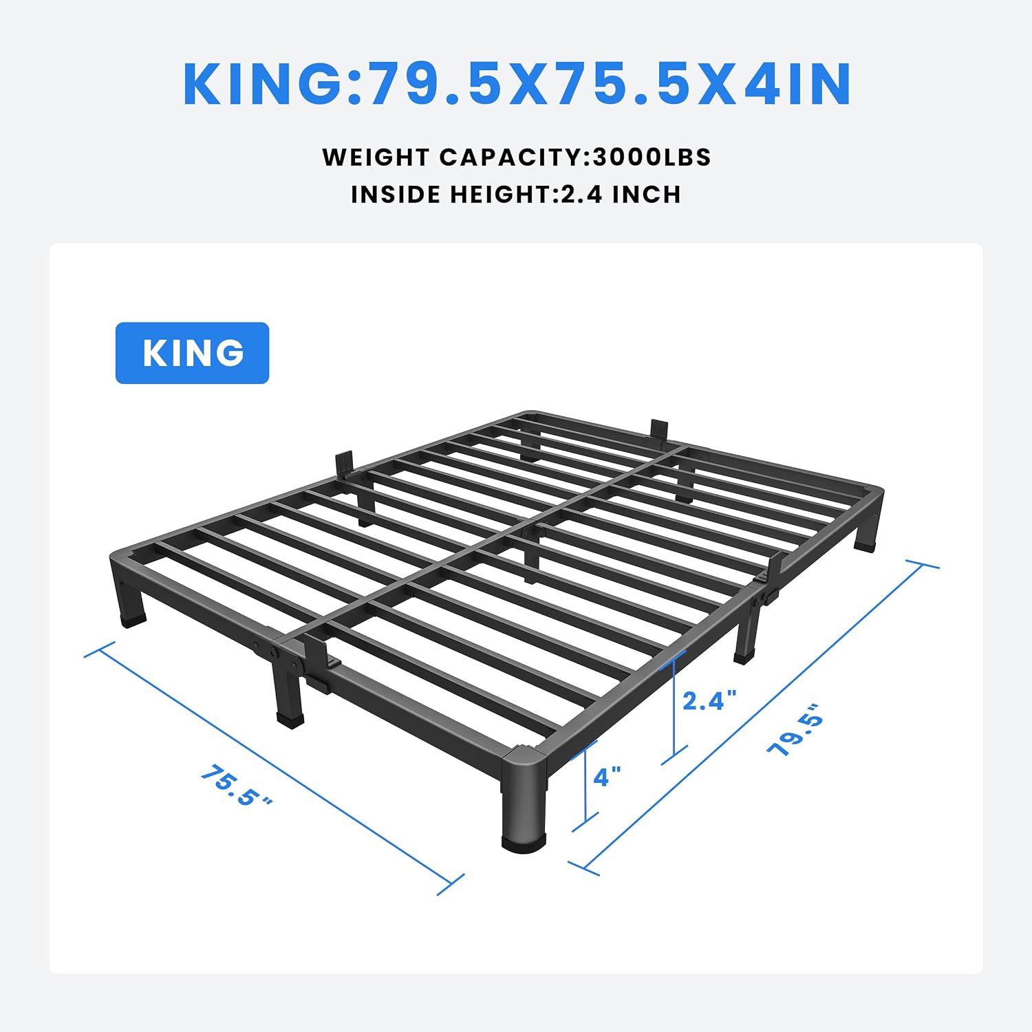 MAF 4 Inch King Metal Platform Bed Frame with Round Corner Legs, 3000 LBS Heavy Duty Steel Slats Support, Noise Free, No Box Spring Needed, Easy Assembly