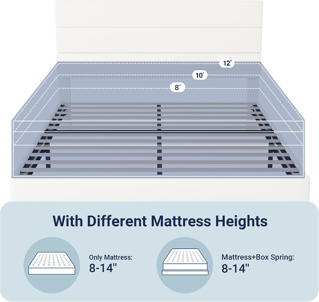 Allewie Queen Size Platform Bed Frame with Velvet Upholstered Headboard and Wooden Slats Support, Fully Mattress Foundation/No Box Spring Needed/Easy Assembly, White