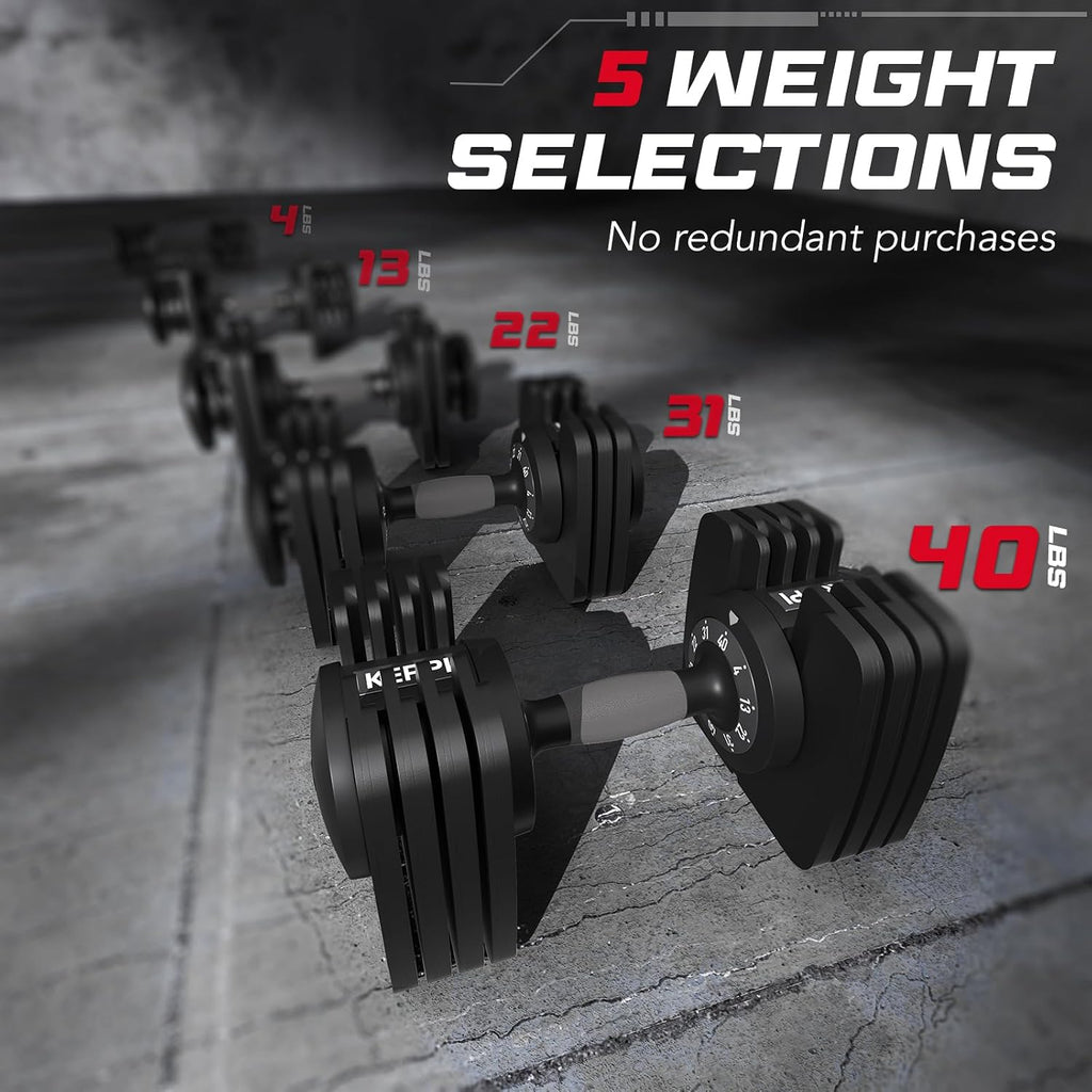 Keppi Adjustable Dumbbells Set-25lb/40lb/55lb/60lb, Anti-Slip Metal Fast Adjust Weight Handle, Exercise & Fitness for Full Body Workout - Adjustable Dumbbell Series
