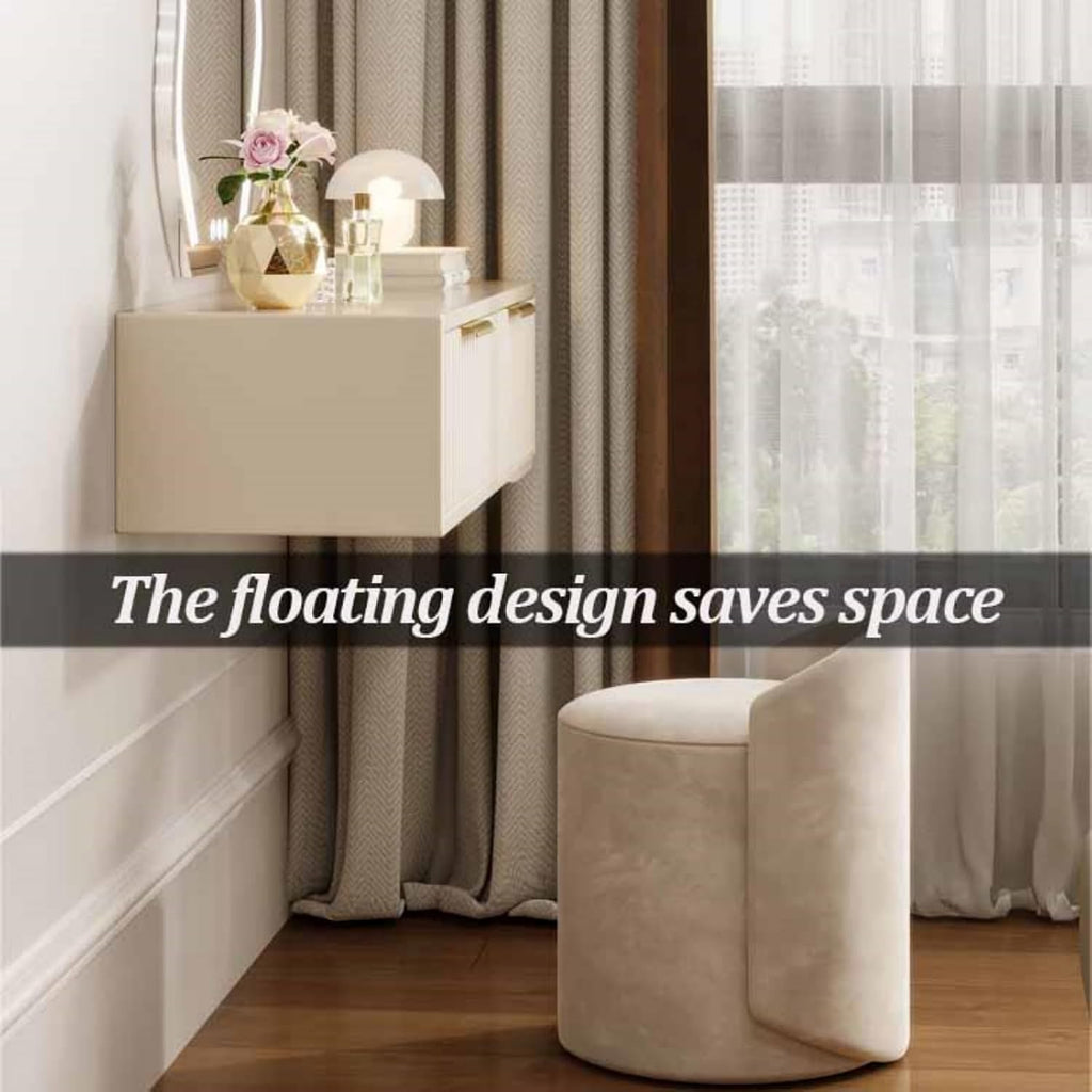 2 Drawers Vanity, Floating Vanity Makeup Table, Solid Wood Wall Mounted Makeup Desk, Suspended Corner Desk, Floating Nightstand Bedside Table for Bedroom (70 * 26 * 18cm)