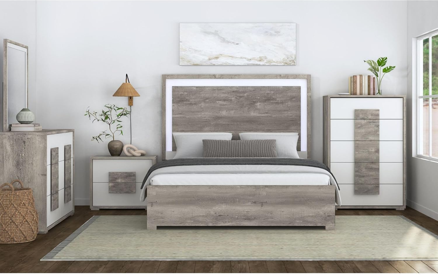 Picket House Vega King 3PC Bedroom Set with LED in Dual Tone