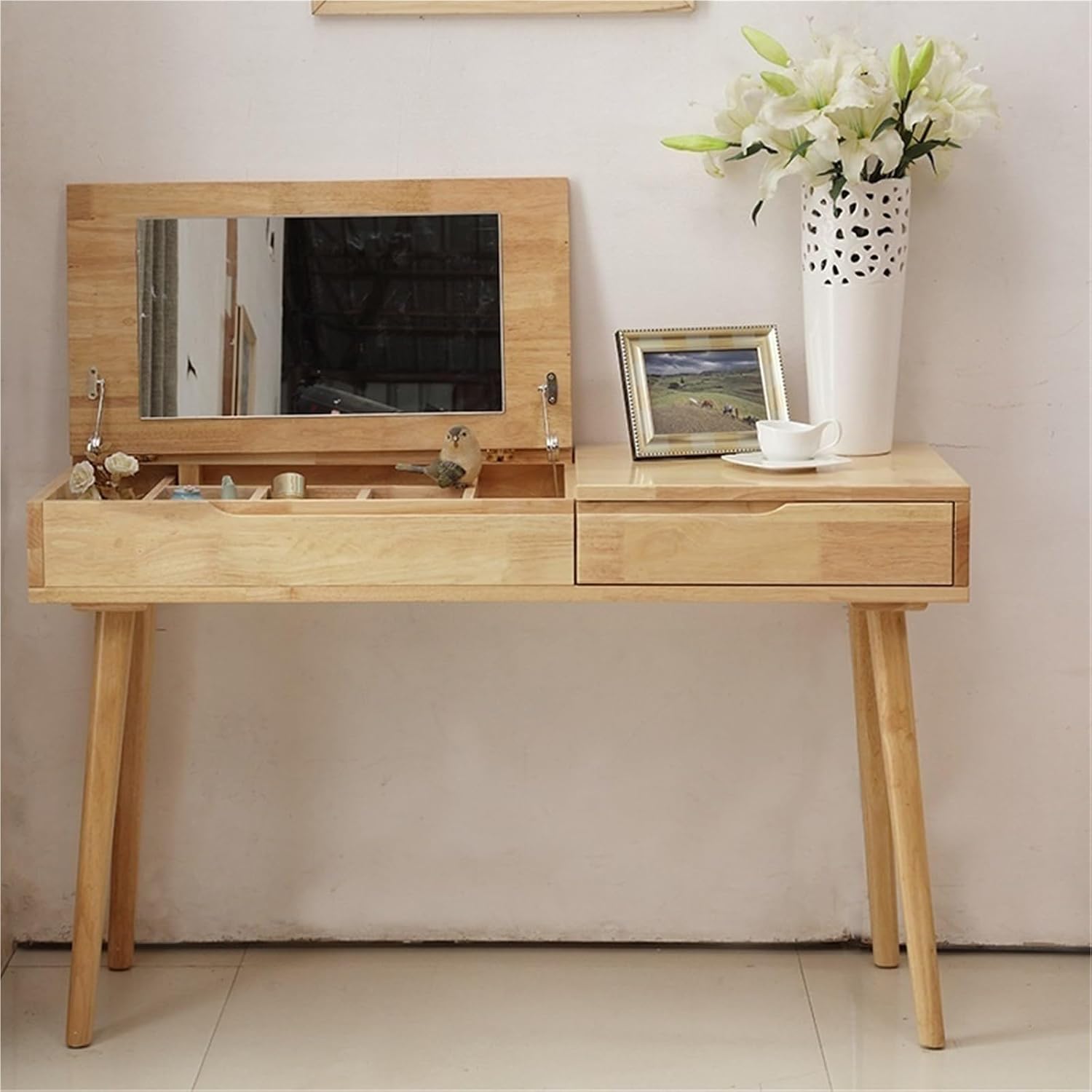 Dressing Table with Large Drawer Stylish Corner Vanity Desk with Mirror Flip up Modern Dressing Table with Jewelry Storage Cabinet for Bedroom Writing Desk,for Bedroom