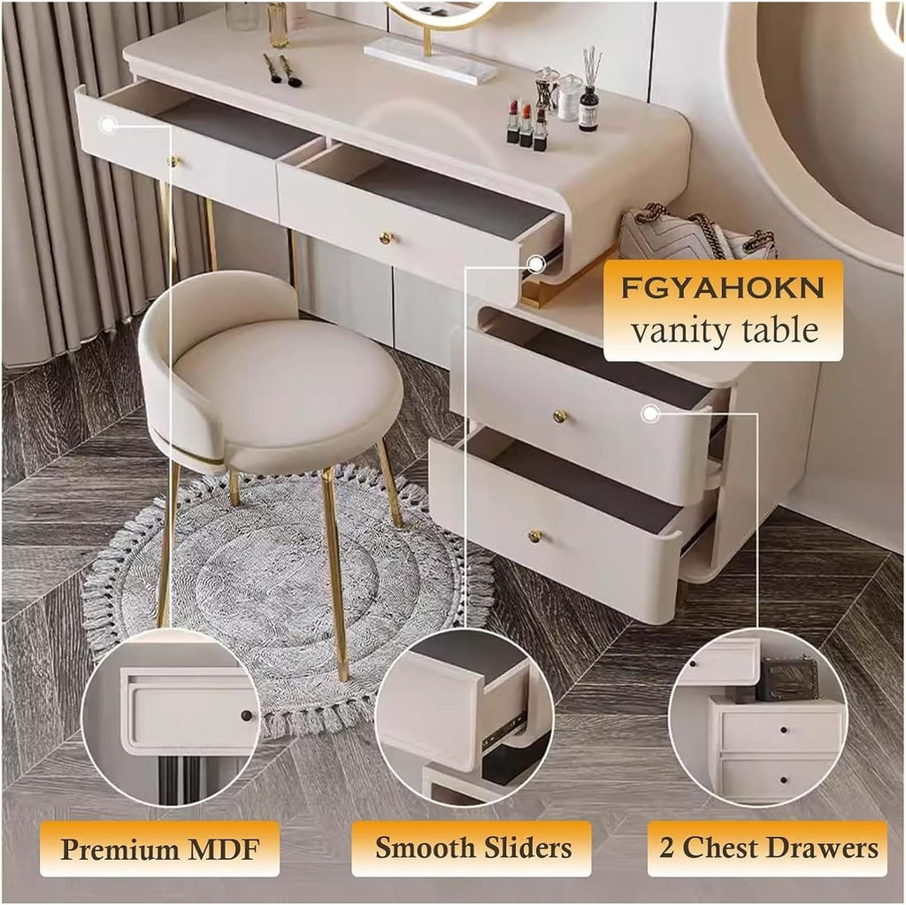 Vanity Desk, Vanity Table, Dressing Table, Vanity Desk with Drawers and Chair, Makeup Table with Lighted Mirror Corner(31x16x31 inch)