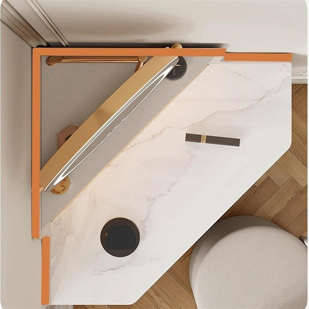 Makeup Vanity Desk Corner Vanity with Mirror and Lights, Modern Makeup Set for Bedroom/Cloakroom, Glass Storage Cabinet Table,White(Small)