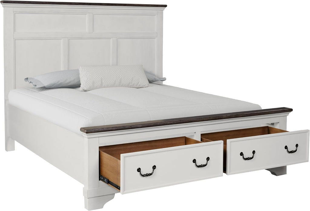 Furniture of America Roden Modern Solid Wood 3-Piece Bedroom Set with Storage Footboard, USB Chargers on Nightstand, Drop Handle Pulls, No Box Spring Needed, King, White