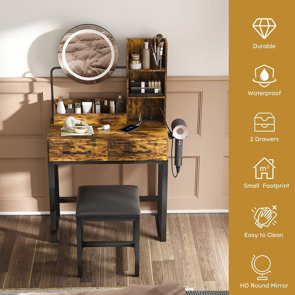 Vanities & Vanity Benches (Retro Gray+ 2 Drawers)