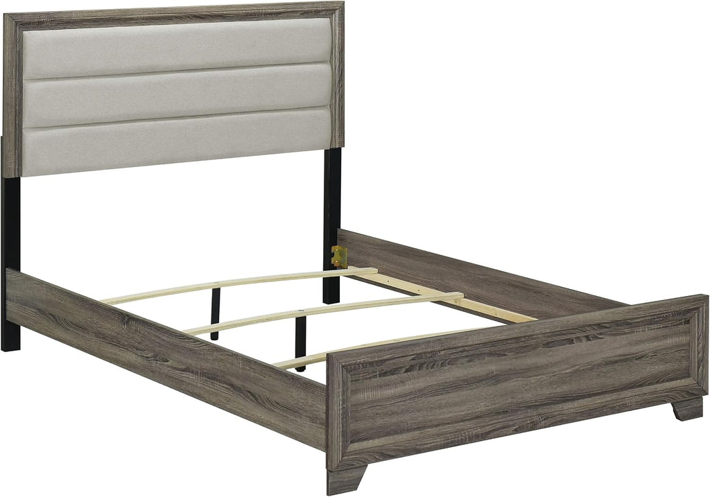 Coaster Home Furnishings Wright Transitional 4-Piece Bedroom Set Fabric Upholstered Eastern King Size Panel Bed Frame 52-inch Headboard Brown Oak 223341KE-S4