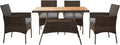 Teamson Home Outdoor 5-Piece PE Rattan and Acacia Wood Patio Dining Set with Four Chairs and Table, Brown