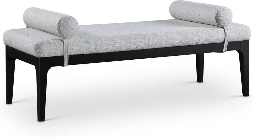 Meridian Furniture 22073Grey Priscilla Collection Art Deco Bench with Rich Linen Textured Interwoven Polyester Fabric, Light Beige Weave, Finished Solid Wood, 52' W x 22' D x 23.5' H, Grey