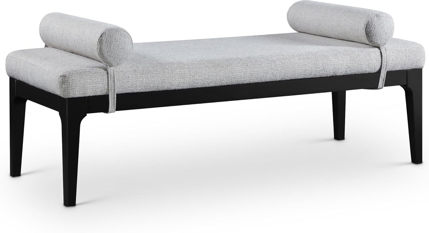 Meridian Furniture 22073Grey Priscilla Collection Art Deco Bench with Rich Linen Textured Interwoven Polyester Fabric, Light Beige Weave, Finished Solid Wood, 52' W x 22' D x 23.5' H, Grey