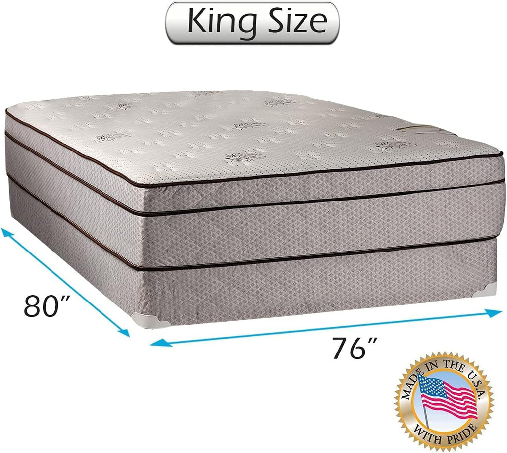 Dream Solutions USA DS USA Fifth Ave Plush Foam Encased King Size Eurotop PillowTop Mattress and Box Spring Set with Metal Bed Frame - Premium Edge Guards, Orthopedic Type, Long Lasting Comfort