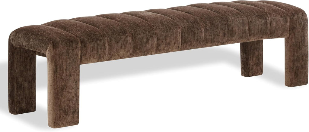 SAFAVIEH Couture Collection – Bellisima Brown Channel Tufted Chenille Bench, Modern Upholstered Accent Seating (SFV5127I)