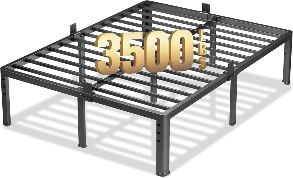 NKZ 18 Inch Metal Platform Bed Frame,Queen Bed Frame with Storage Space, No Box Spring Needed, Easy Assembly, Noise Free, 3,500 lbs Heavy Duty Steel Slats Support